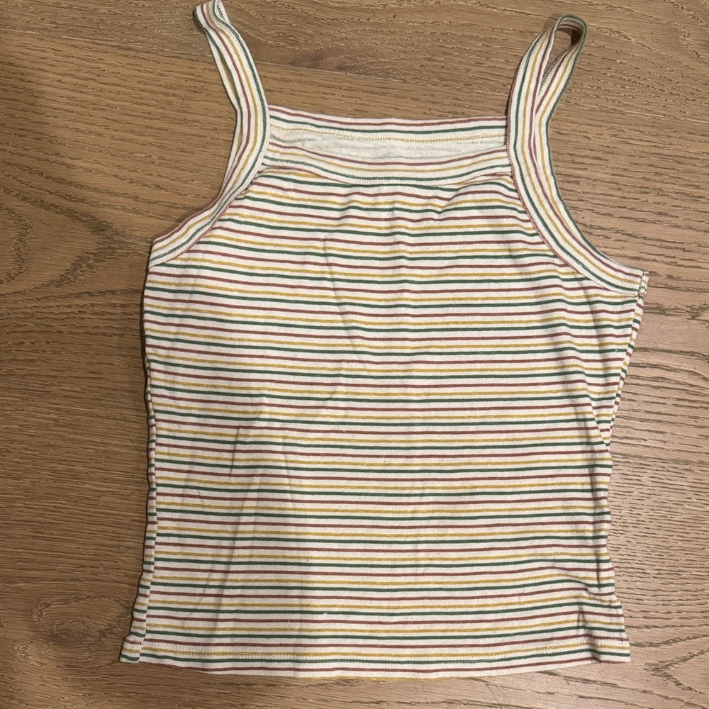 Striped Square-Neck Tank Top in Cream with Multi-Color Stripes